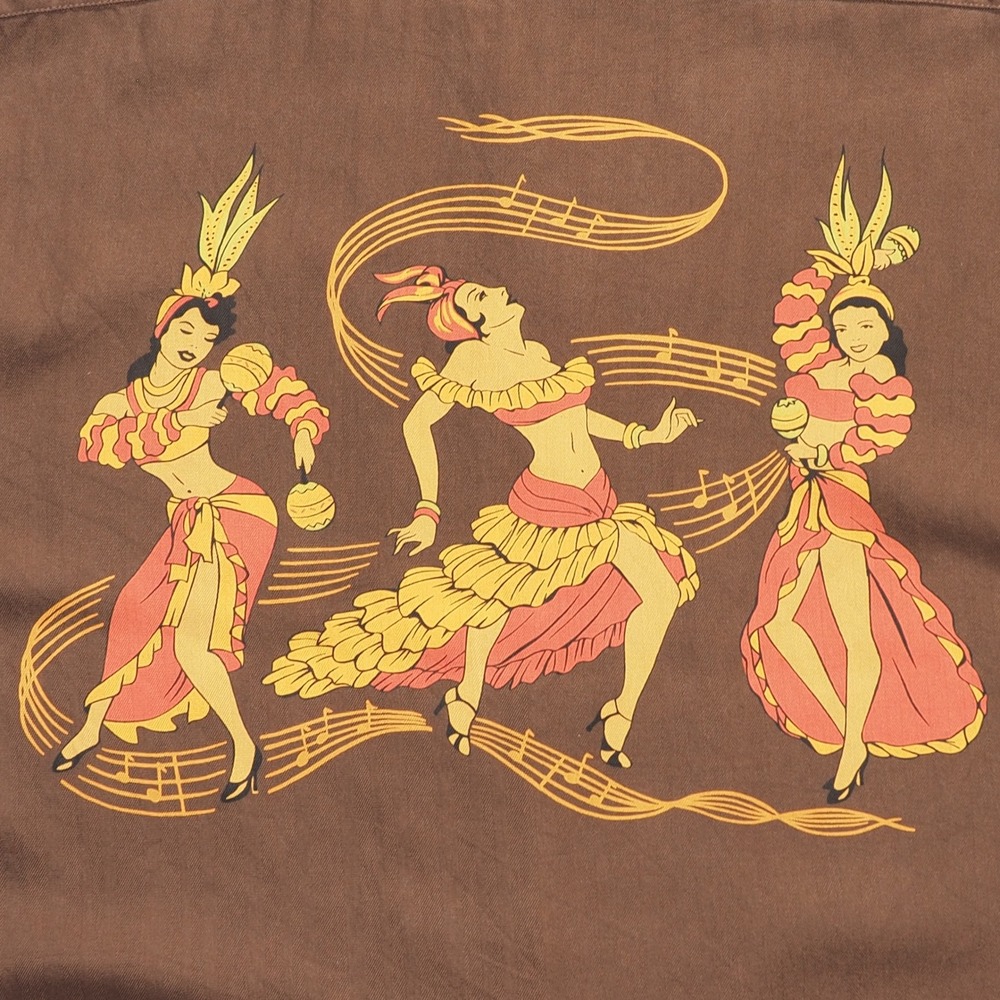 Tommy Bahama Shirt Mens Extra Large Brown Silk Hula Dancers Bongo Camp Hawaiian